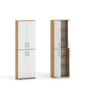 Szafa biurowa Pola 215 - 4D 80cm Hikora z białymi Frontami mat/ połysk